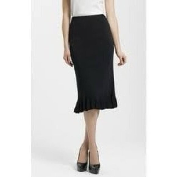 Ming Wang Midi Pencil Skirt Ruffle Flounce Hem Acrylic Knit Black Womens M - Picture 1 of 6